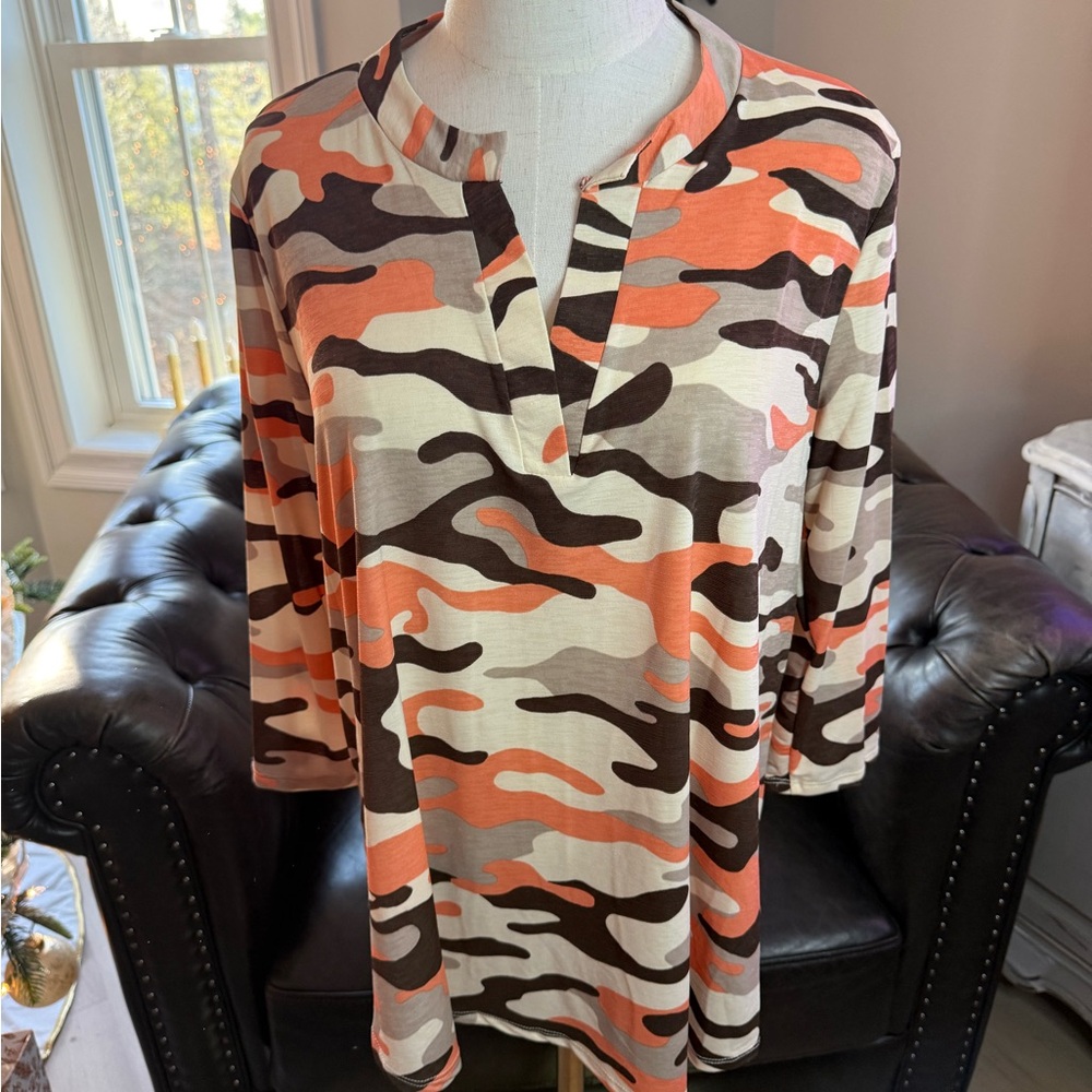 Sew In Love Men's Orange and Black Camouflage Long Sleeve Tee